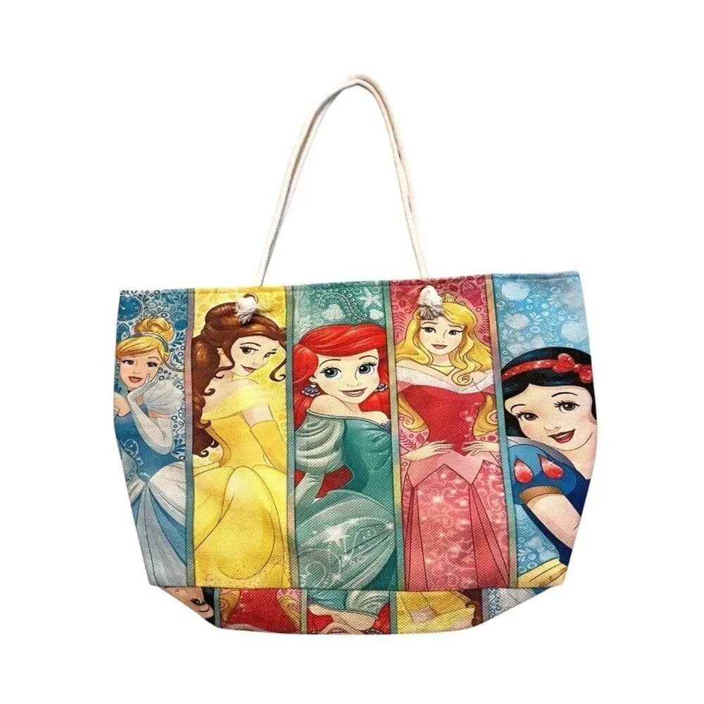 Disney Princesses Reusable Canvas Tote Bag Belle Ariel Cinderella Rope Handles